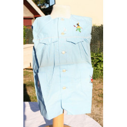 blouse robe coton décor d'indiens bleu neuve 18 mois