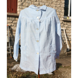 blouse nylon vichy bleu neuve vintage 10 ans