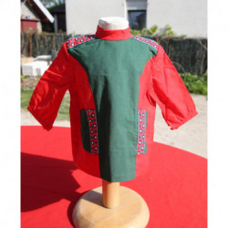 blouse coton vintage rouge et vert ANIK 1 an pour bébé ou poupée