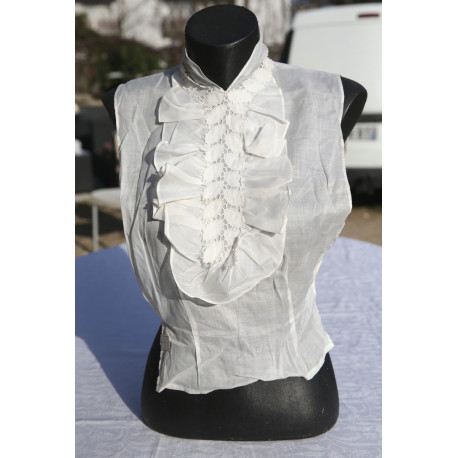 plastron faux col ancien jabot dentelle blanc neuf