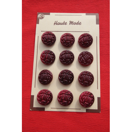 12 boutons vintage sur plaque marque HAUTE MODE neuf rose bordeau