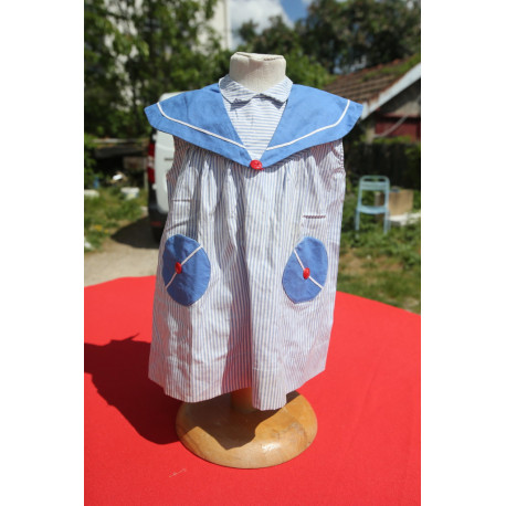 robe bleu et blanche style marine coton vintage neuve 2 ans