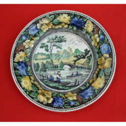 assiette ancienne  a identifier décor fleurs et bateaux signée LL et OTT