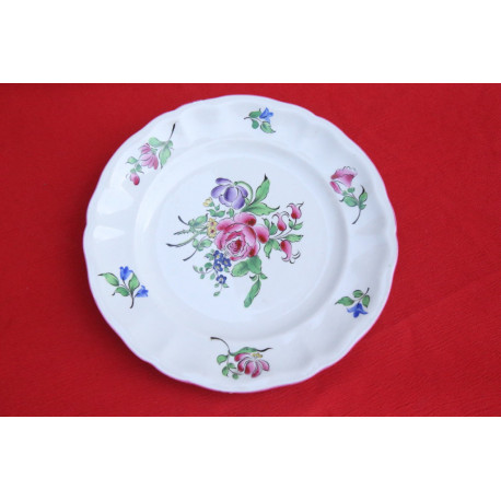 assiette plate LUNEVILLE K G réverbère décor roses ancienne