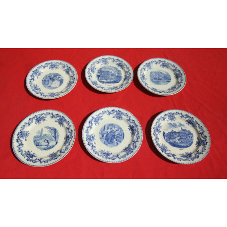 6 assiettes anciennes GIEN parlantes différentes