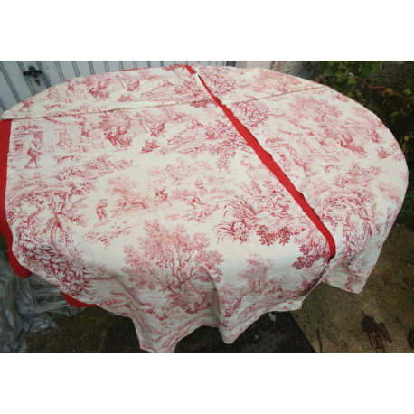 2 rideaux ou coupons anciens en toile de jouy rose framboise 74x196x2